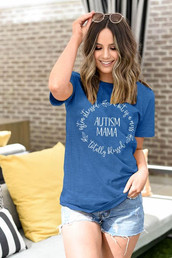 Autism Mama Shirt Women Autistic Support Blessed Shirts Special Education Tshirt Inspirational Letter Print Tee Tops