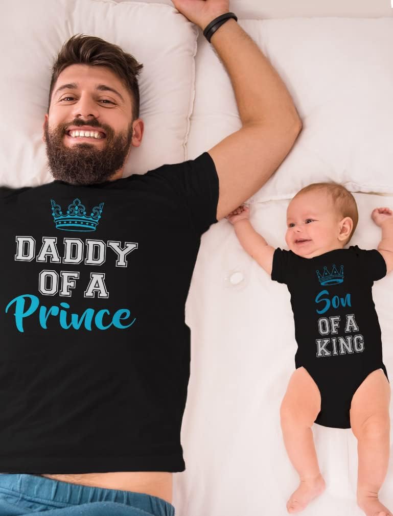 Tstars Daddy of a Prince Son of a King Matching Shirts Gifts for New Dads Fathers Day Dad Shirt and Baby Bodysuit Set