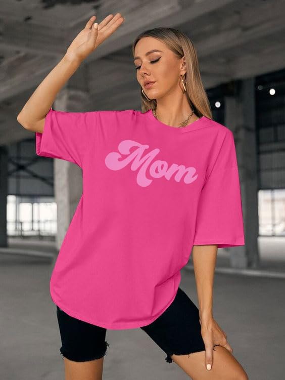 Women Oversized Mama Shirts Mom Letter Print Shirt Mama Gift Tees Mother\u2019s Day T Shirt Mommy Casual Short Sleeve Tops
