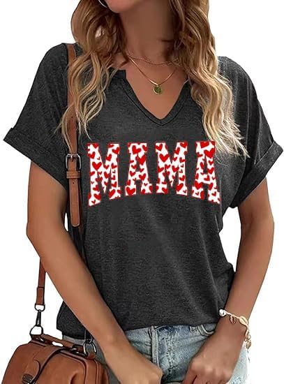 Mama Retro V Neck Shirts for Women Vintage Mama Mommy Mom Bruh Life T Shirts Mother's Day Tops Tee Gifts Mother Shirt
