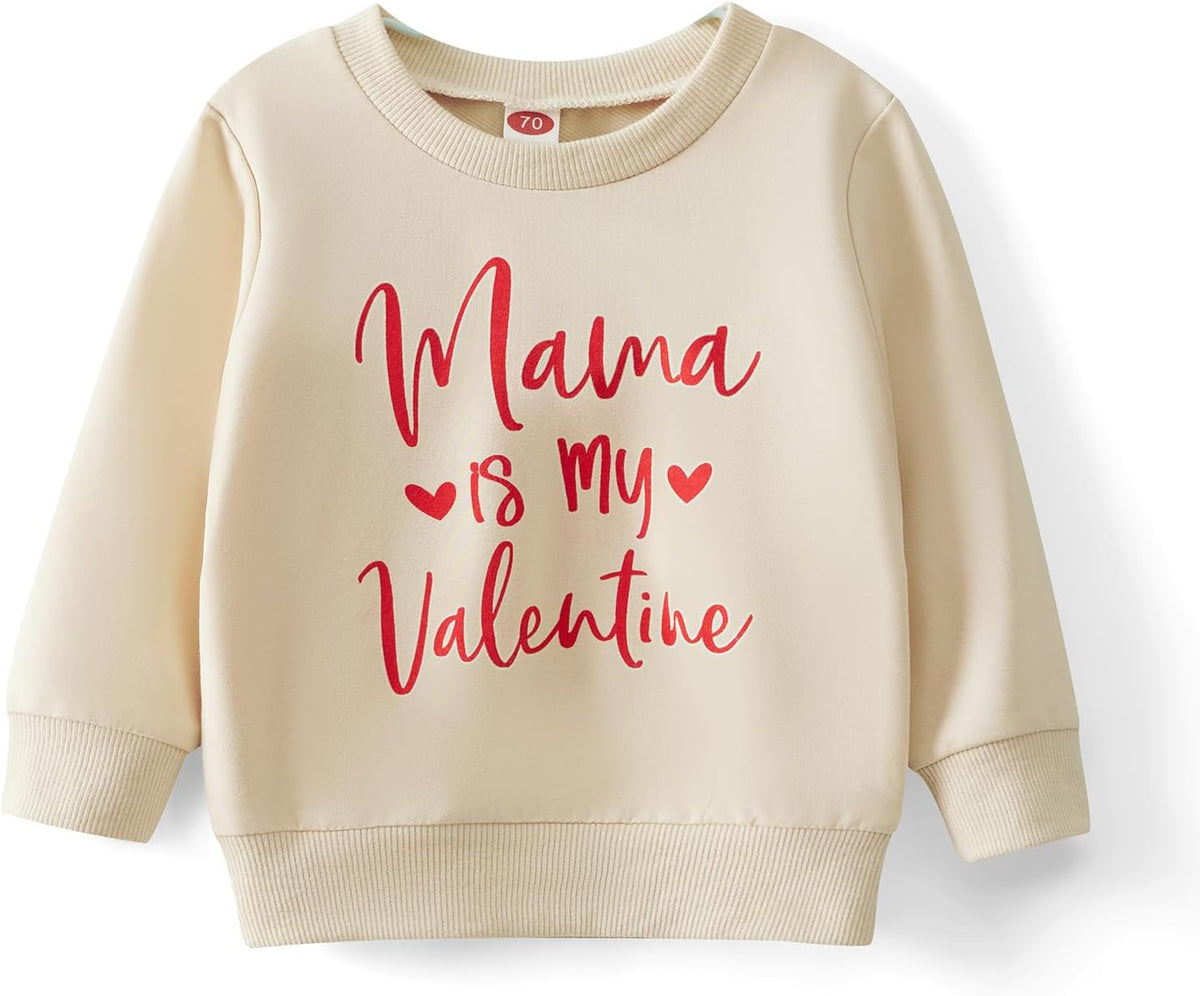 Karuedoo Mommy and Me Valentines Outfits Family Matching Shirts Letter Print Crewneck Long Sleeve Sweatshirt Pullover Top