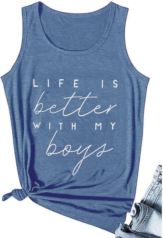 Life is Better with My Boys Women Funny Mom Gift Shirts Graphic Summer Short Athletic Casual Workout Tops Mother Shirt