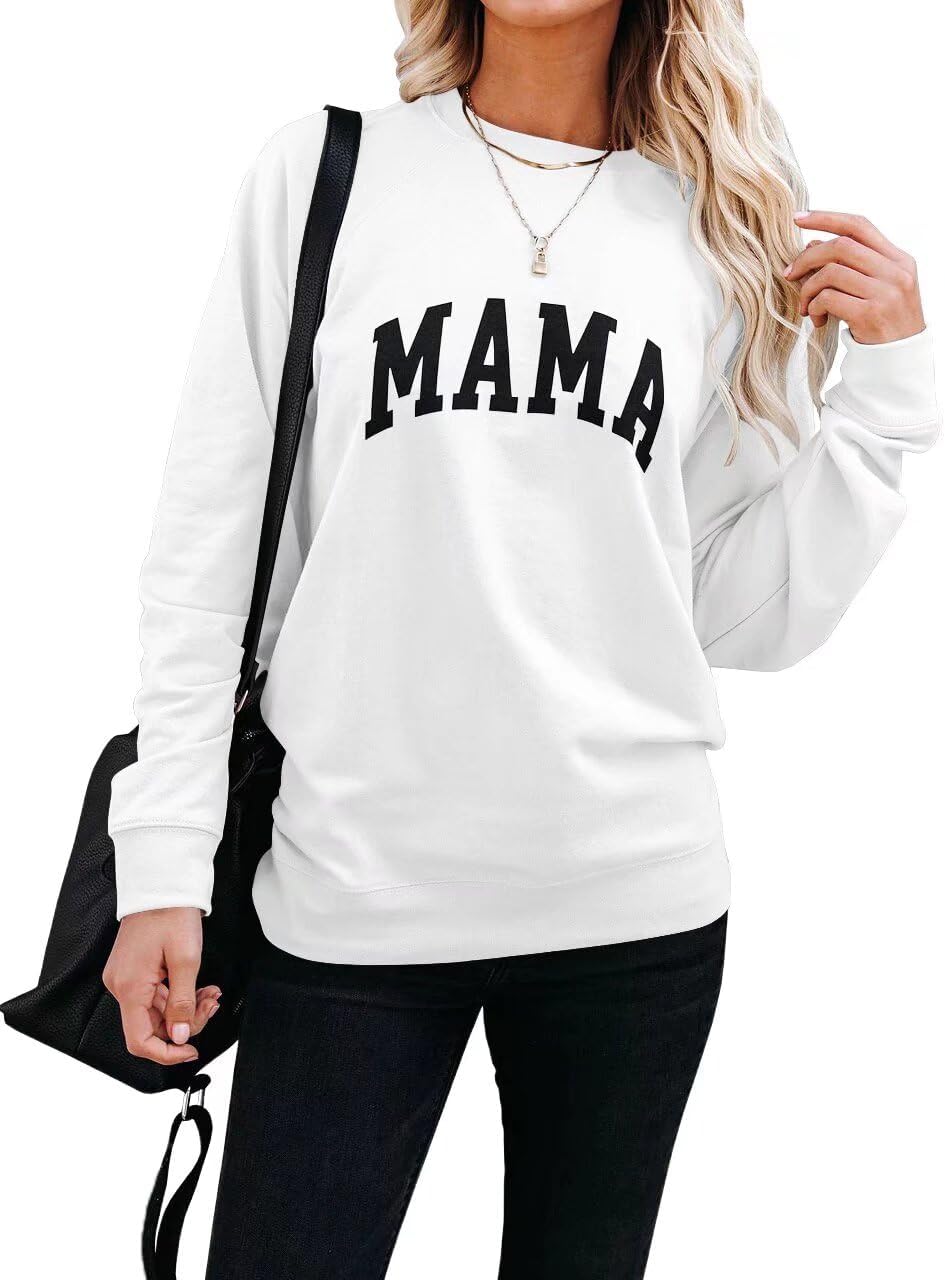 LEEDYA Women Long Sleeve Mama Sweatshirts Round Neck Pullover Loose Lightweight Blouse Tops