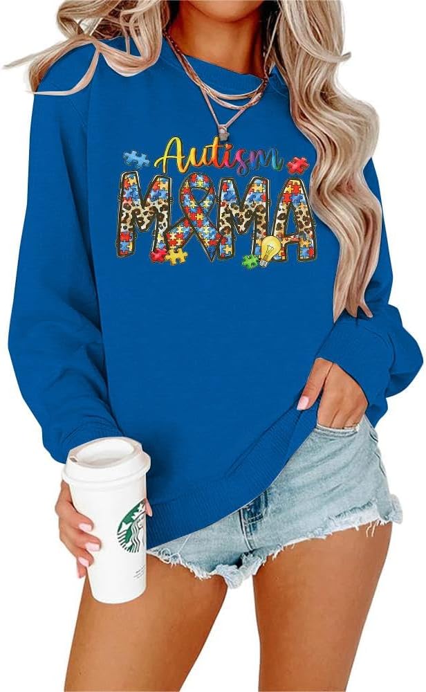 FLOYU Autism Mama Sweatshirt Autism Awareness - Shirt Women Autism Acceptance Tops Autism Puzzle Clothes