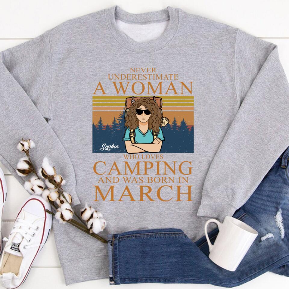 March Birthday Shirts, Custom Birthday Shirt, A Queen Was Born In March, March Birthday Gifts, March Birthday Shirts For Women, Camping Birthday Shirt, Never underestimate a Woman Who Loves Camping, Campers Gift, Camping Lover Unisex Cotton T Shirt