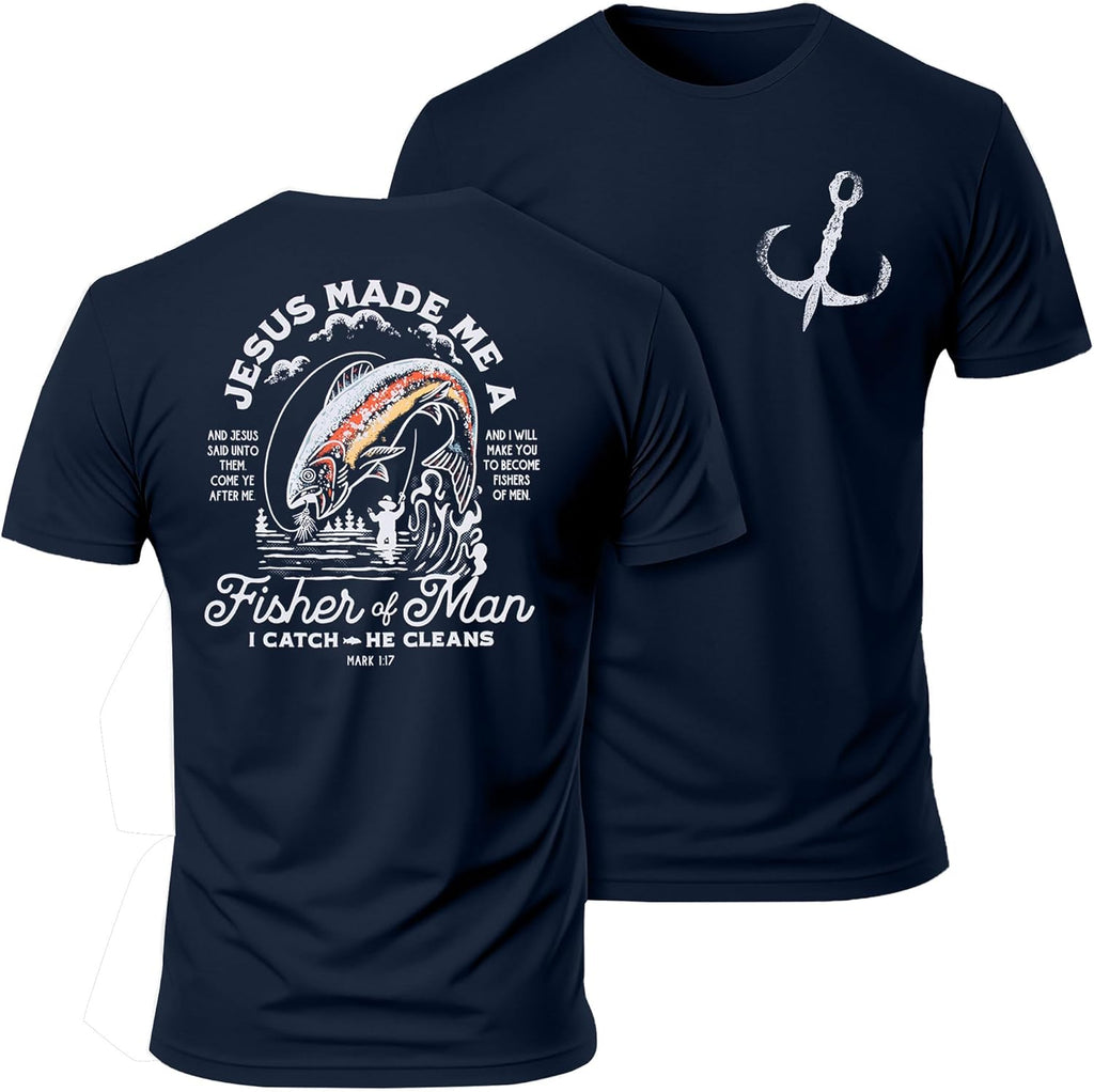 Dad Shirt for Men Christian Fishing Tees Father's Day Tshirt Papa Birthday Gift Short Sleeve Top