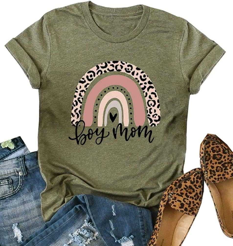 Boy Mom Tee Shirt for Women Short Sleeve Letter Printed Graphic Mom Gifts Tee Shirts