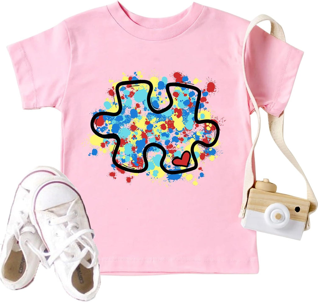 Autism Awareness Shirt Kids Puzzle Piece Autism Support Graphic T-Shirt Toddler Boys Girls Autistic Tops