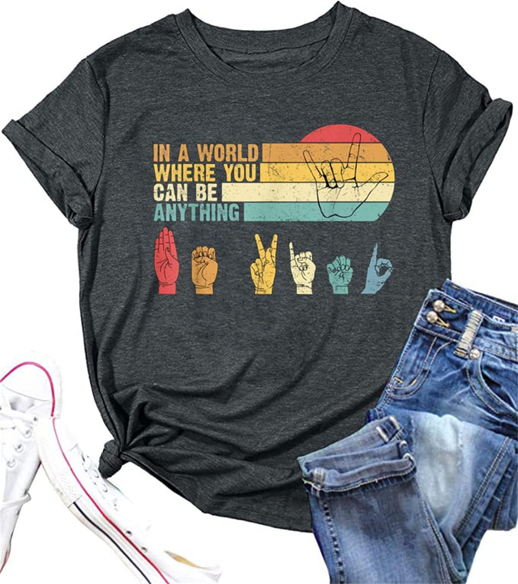 Women Be Kind Autism Awareness Shirt Inspirational Teacher Tshirt in a Wolrl Where You Can Be Anything Kindnessed Graphic Top