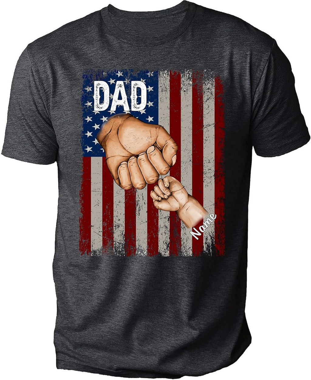 NAZENTI Personalized Fathers Day T-Shirt, Dad Papa Fist Bump Flag Shirt, Grandpa Papa Shirt, Gifts for Fathers Day