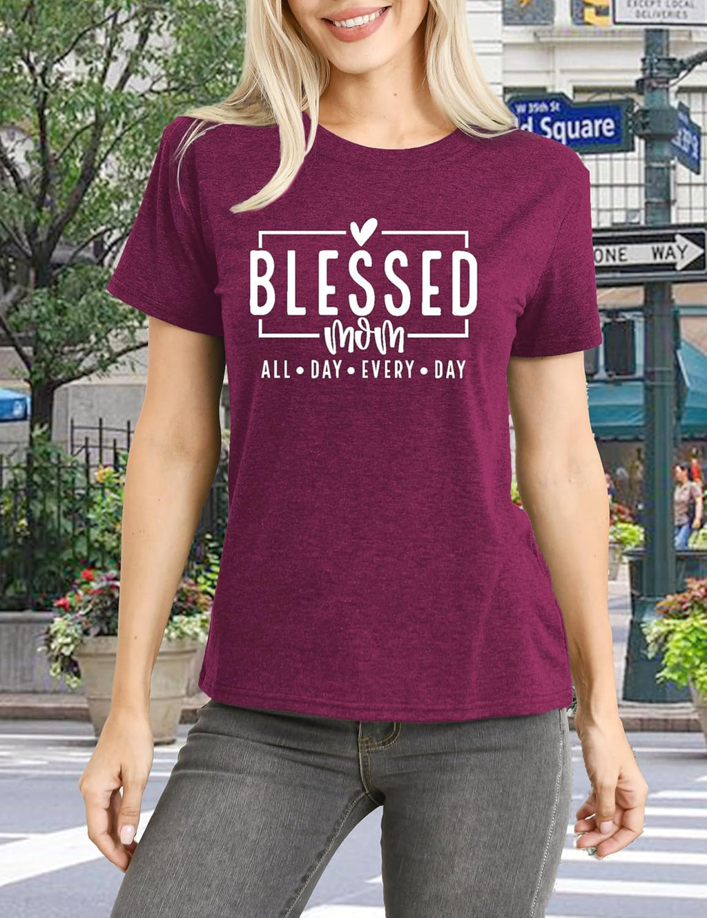 CQF Women Mom Shirt Blessed Mom All Day Every Day Letter Print T-Shirt Best Mama Tee Tops