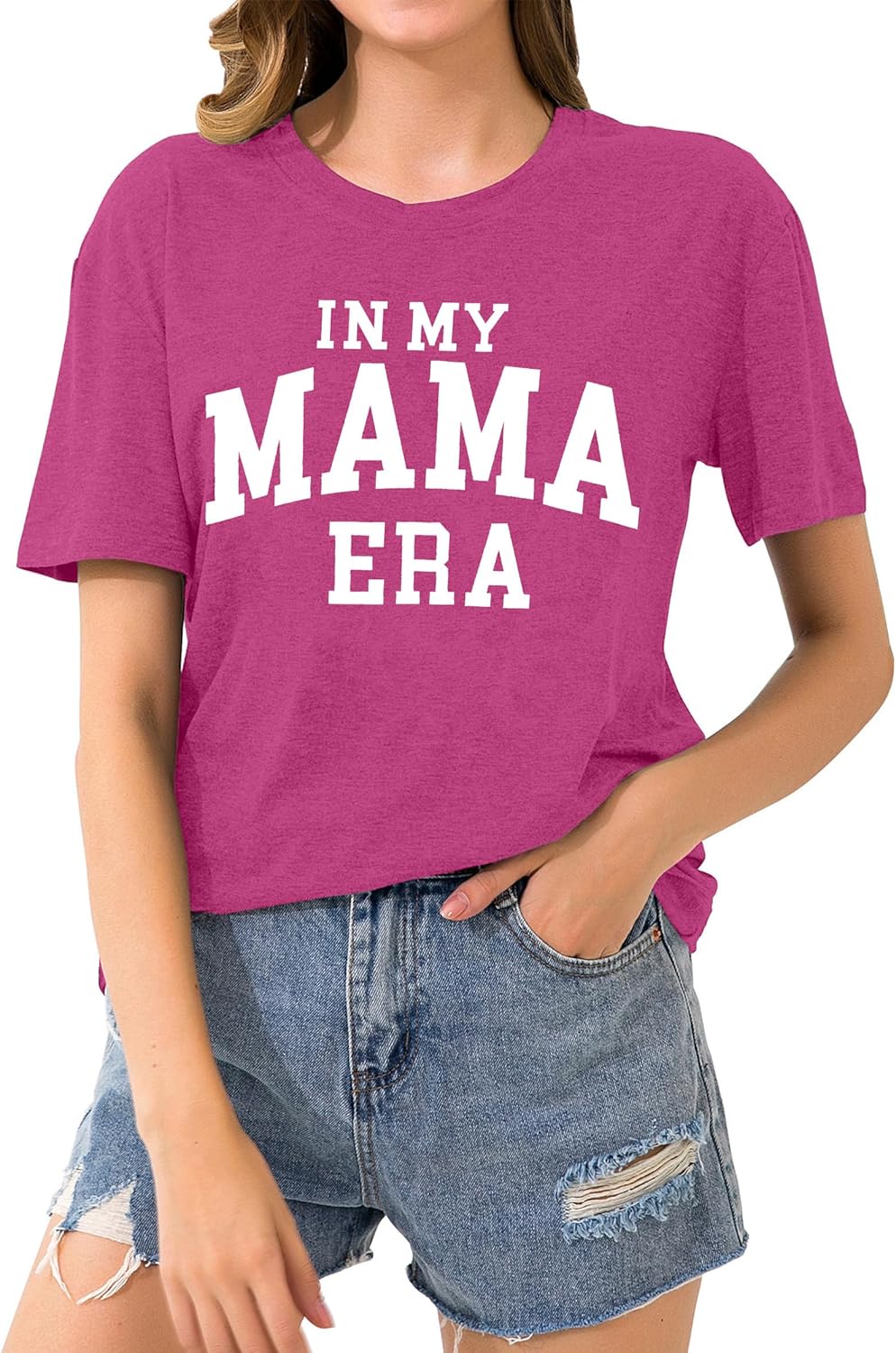 in My Mom Era Shirt Women: Mama T Shirt Mom Life Tops Funny Letter Print Casual Tees