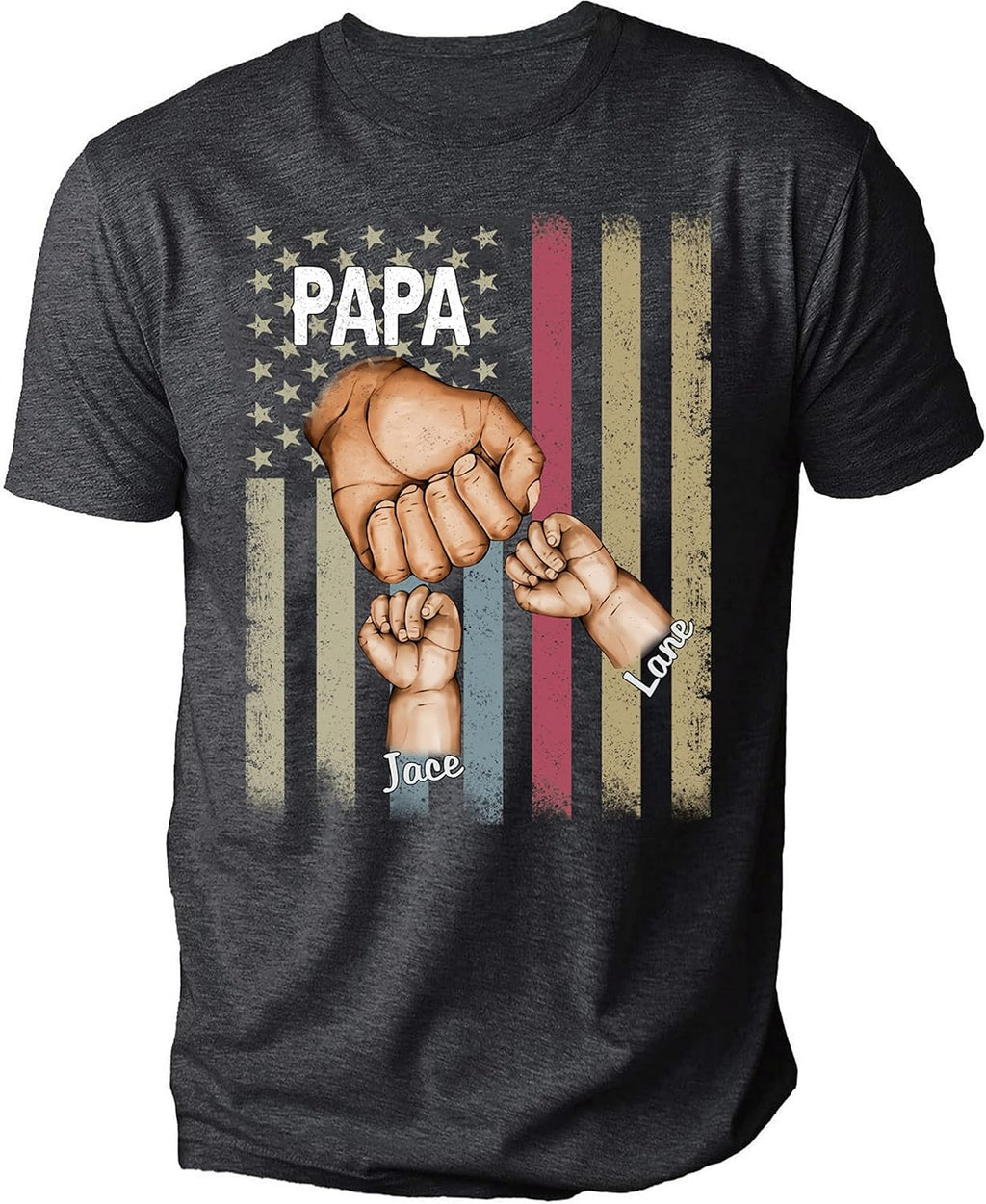 NAZENTI Personalized Fathers Day T-Shirt, Dad Papa Fist Bump Flag Shirt, Grandpa Papa Shirt, Gifts for Fathers Day