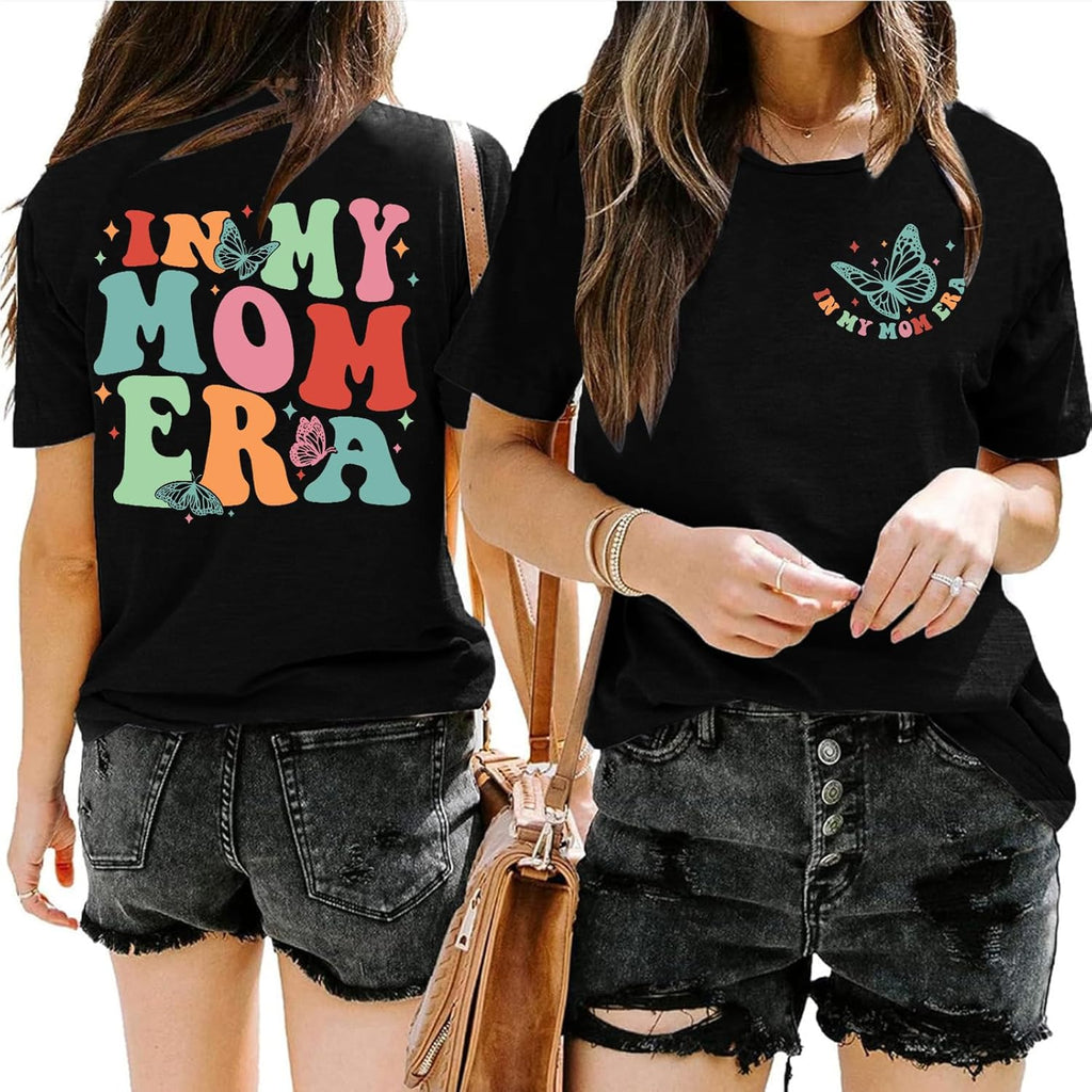 in My Mom Era Shirt Women: Mama T Shirt Mom Life Tops Funny Letter Print Casual Tees