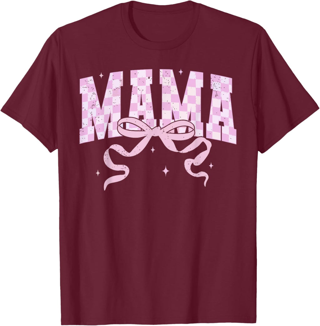 Retro Checkered Mama Coquette Mother's Day Pink Bow
