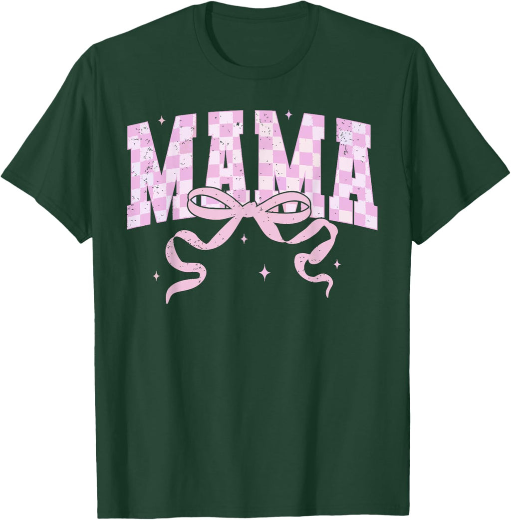 Retro Checkered Mama Coquette Mother's Day Pink Bow