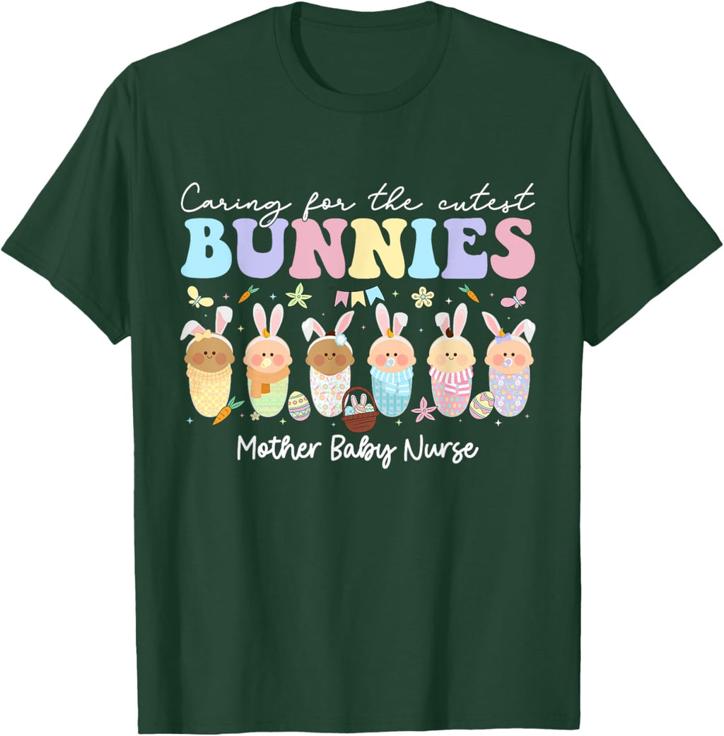 Mother Baby Nurse Easter Day Caring For The Cutest Bunnies T-Shirt, Small, Black