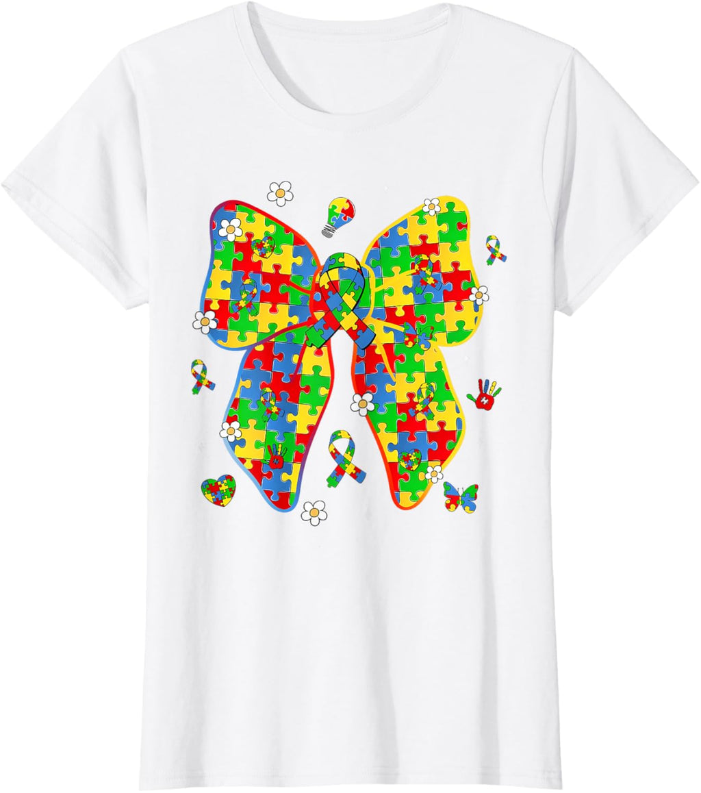 Autism Awareness Coquette Bow Puzzle Bow Women Kids Girl Boy