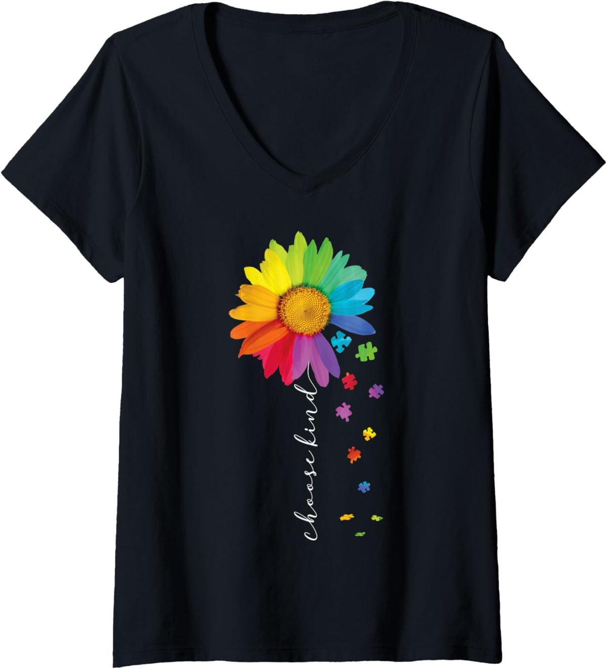 Womens Choose Kind Autism Awareness Rainbow Sunflower Warrior Gifts V-Neck