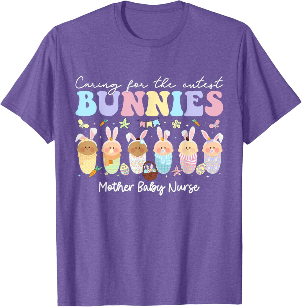 Mother Baby Nurse Easter Day Caring For The Cutest Bunnies T-Shirt, Small, Black