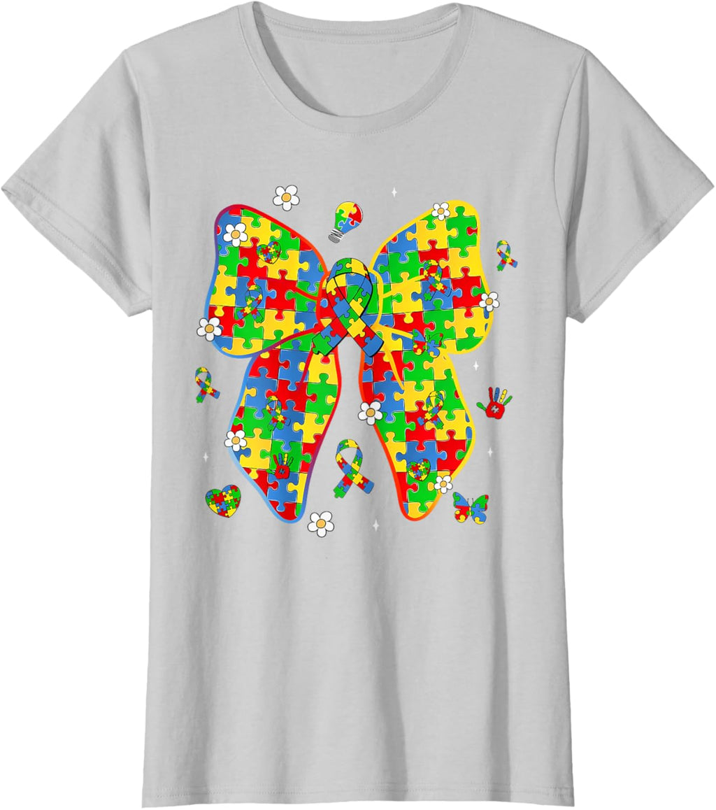 Autism Awareness Coquette Bow Puzzle Bow Women Kids Girl Boy