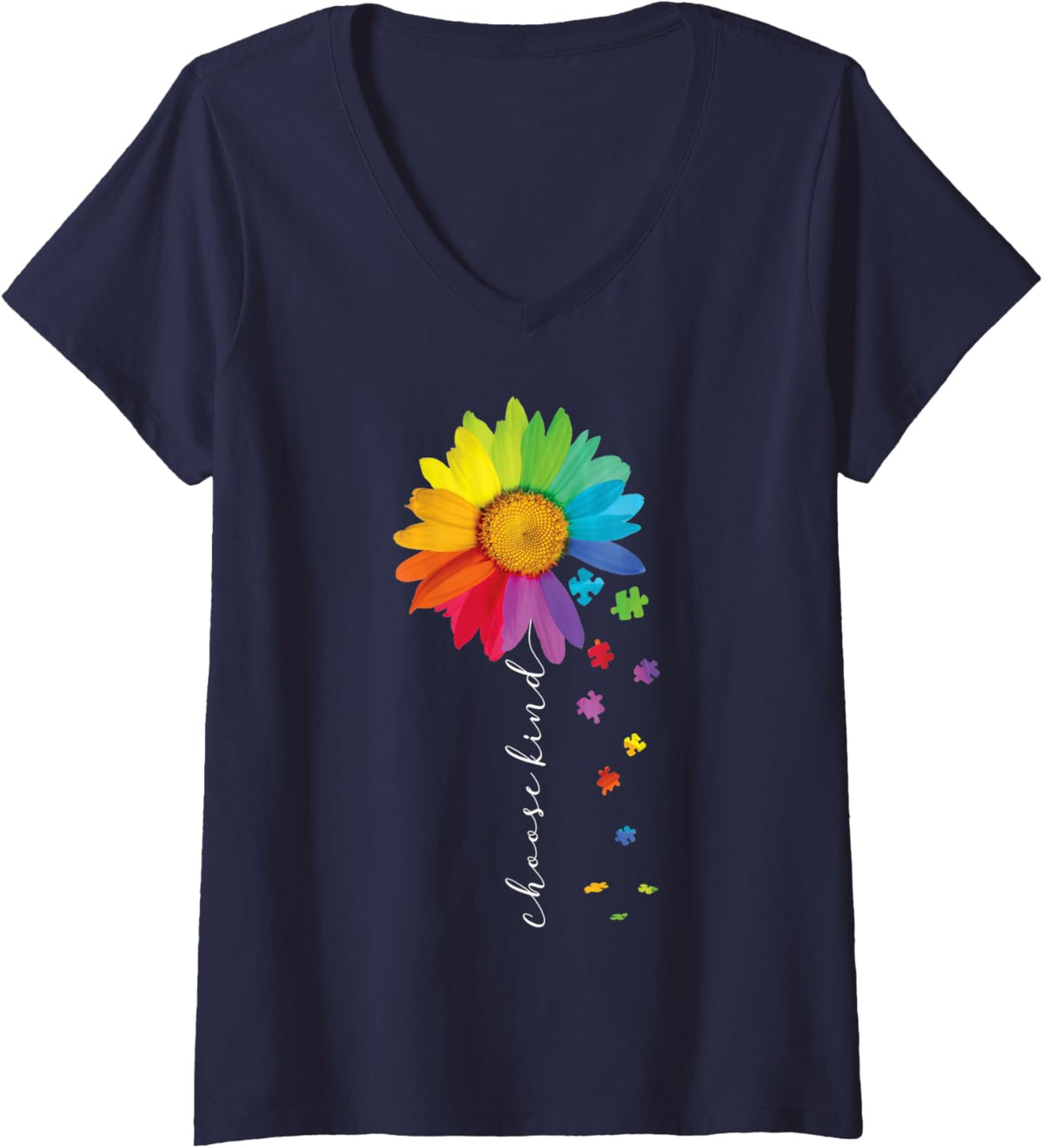 Womens Choose Kind Autism Awareness Rainbow Sunflower Warrior Gifts V-Neck