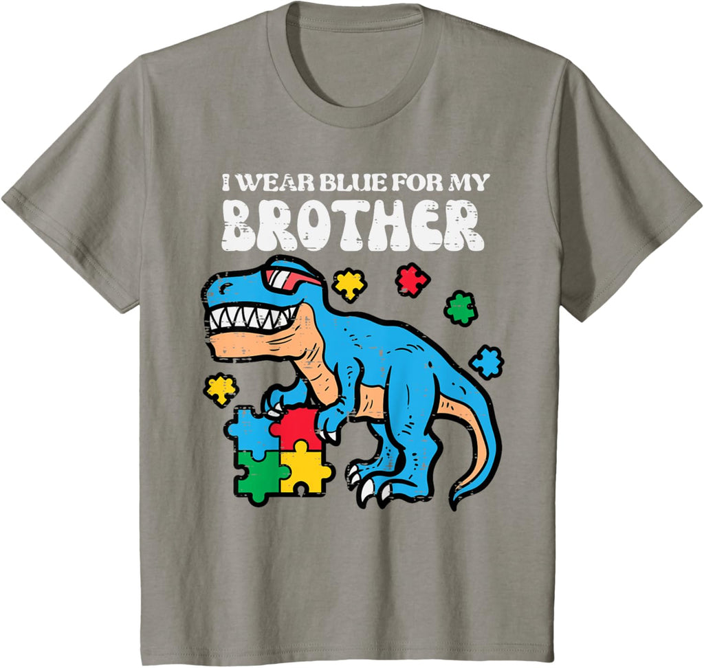 Kids Autism Awareness Blue For My Brother Trex Toddler Boys Kids