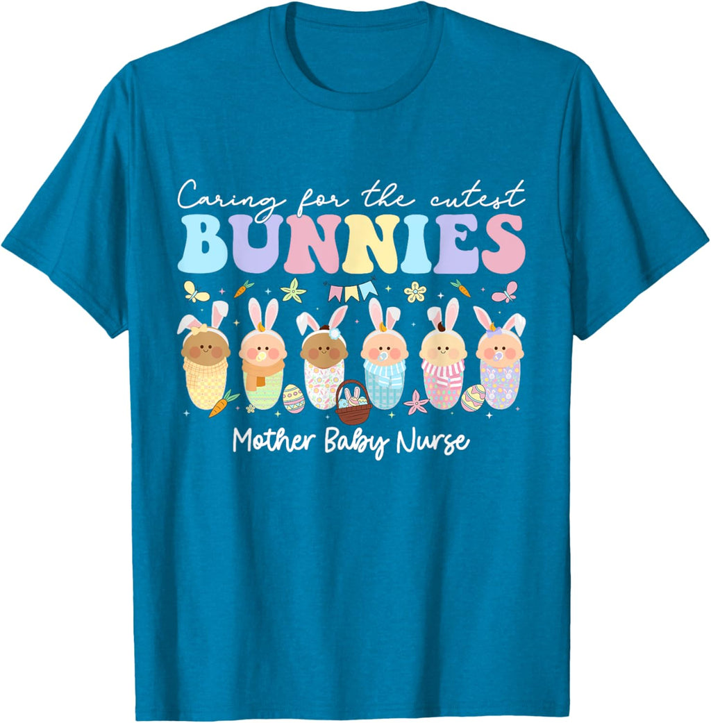 Mother Baby Nurse Easter Day Caring For The Cutest Bunnies T-Shirt, Small, Black