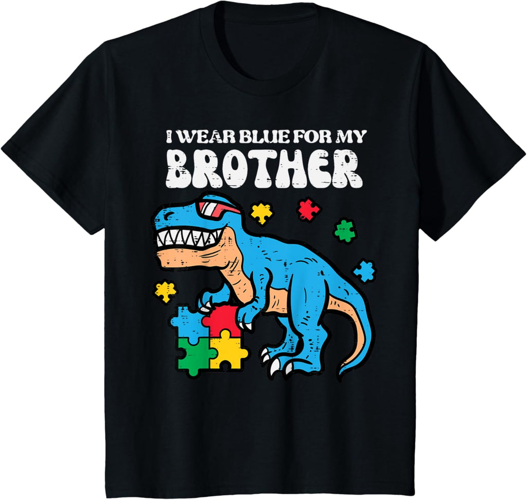 Kids Autism Awareness Blue For My Brother Trex Toddler Boys Kids