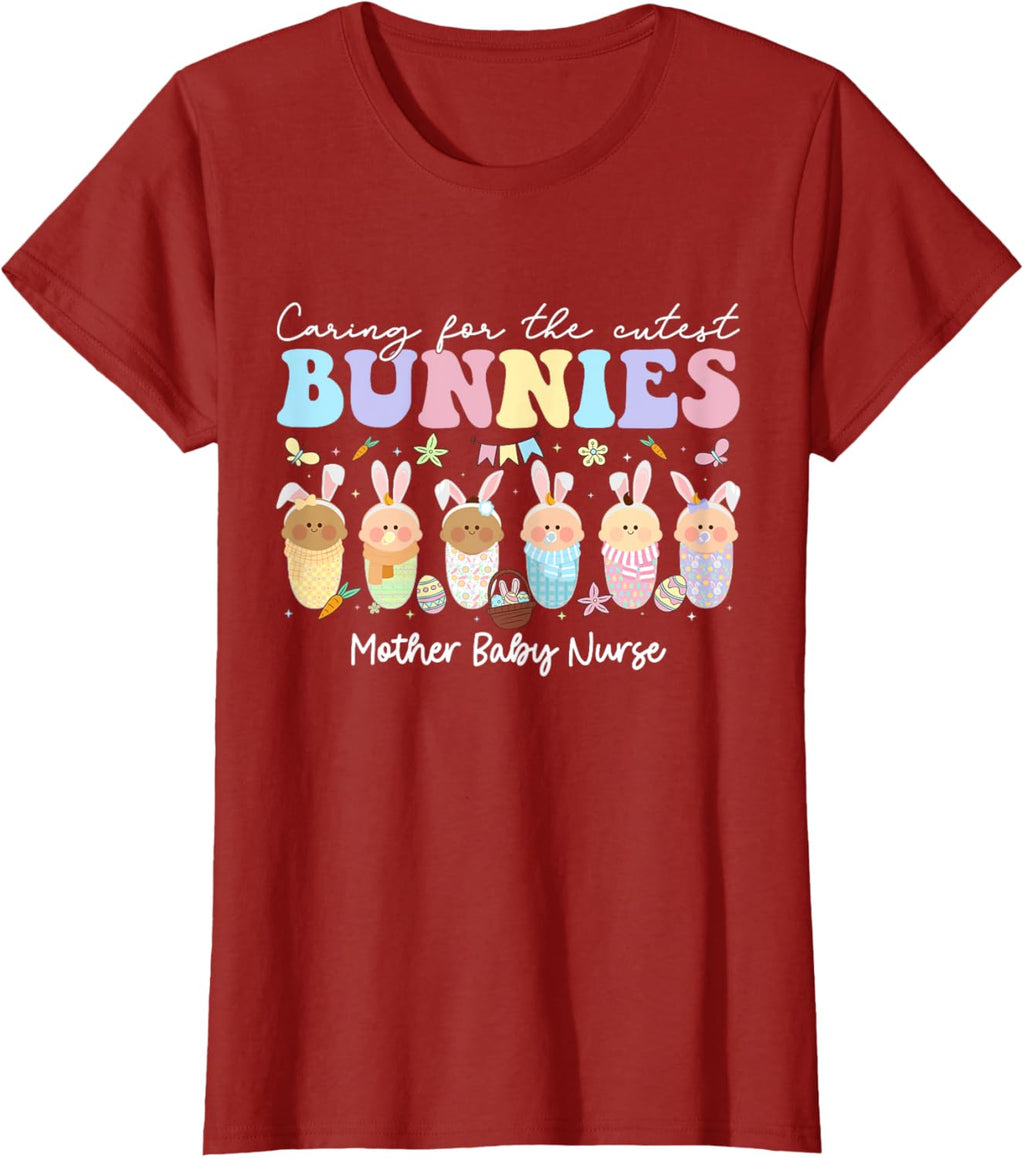 Mother Baby Nurse Easter Day Caring For The Cutest Bunnies T-Shirt, Small, Black