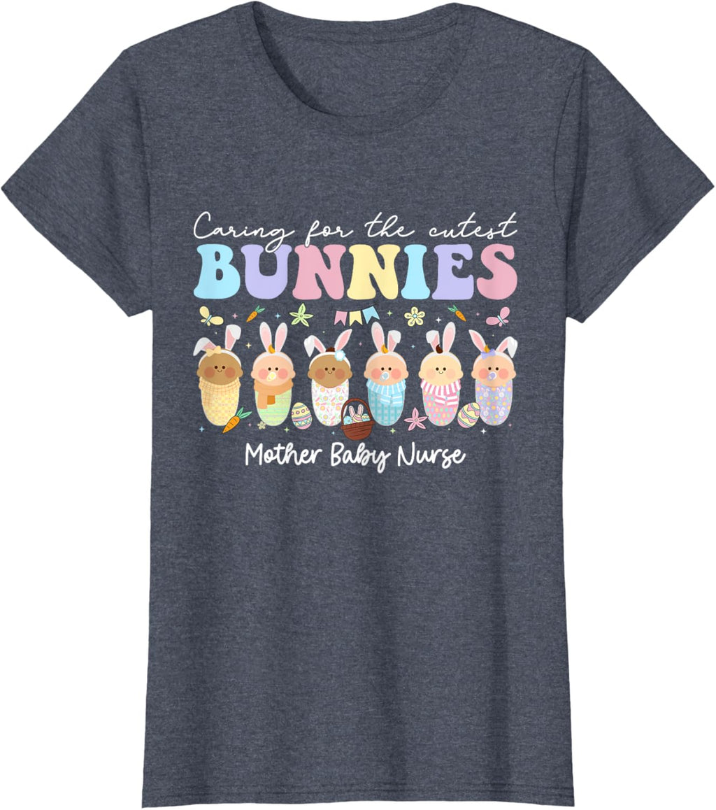 Mother Baby Nurse Easter Day Caring For The Cutest Bunnies T-Shirt, Small, Black