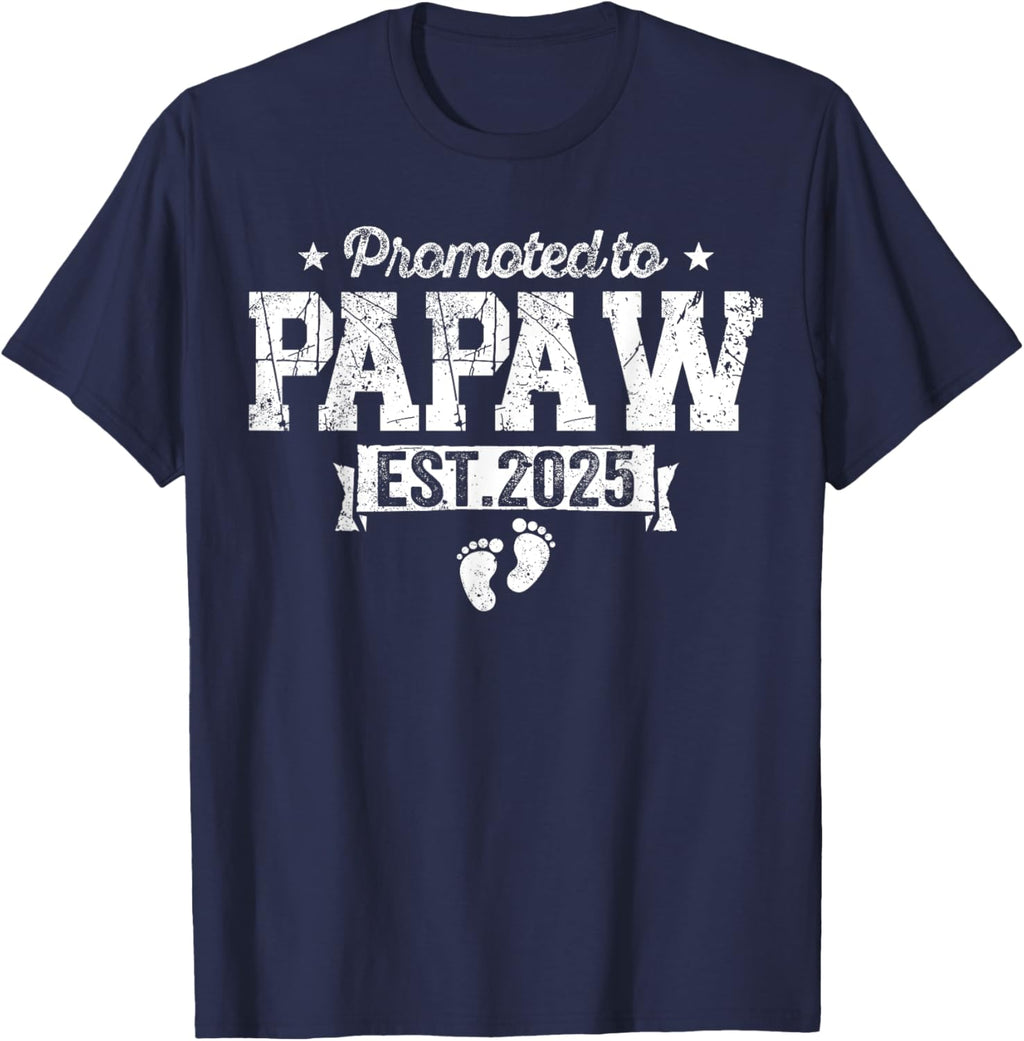 Retro Promoted To Papaw 2025 New Papaw First Father's Day T-Shirt, Small, Black