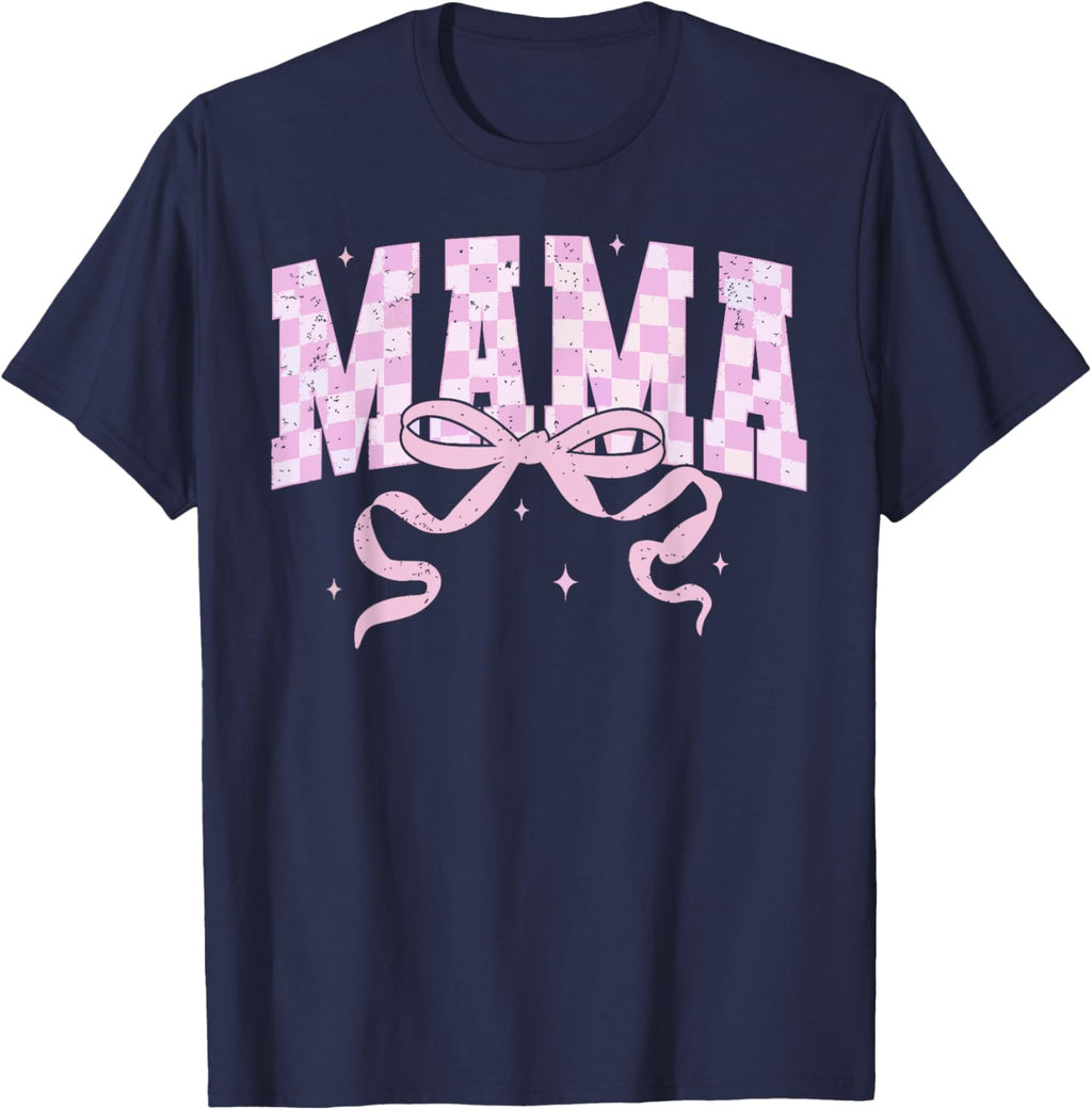 Retro Checkered Mama Coquette Mother's Day Pink Bow