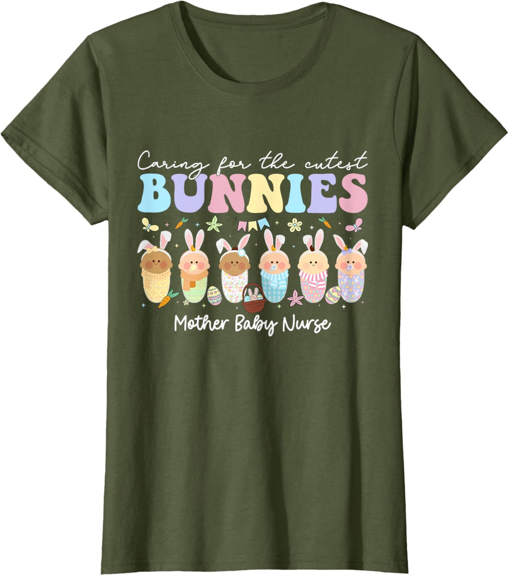 Mother Baby Nurse Easter Day Caring For The Cutest Bunnies T-Shirt, Small, Black