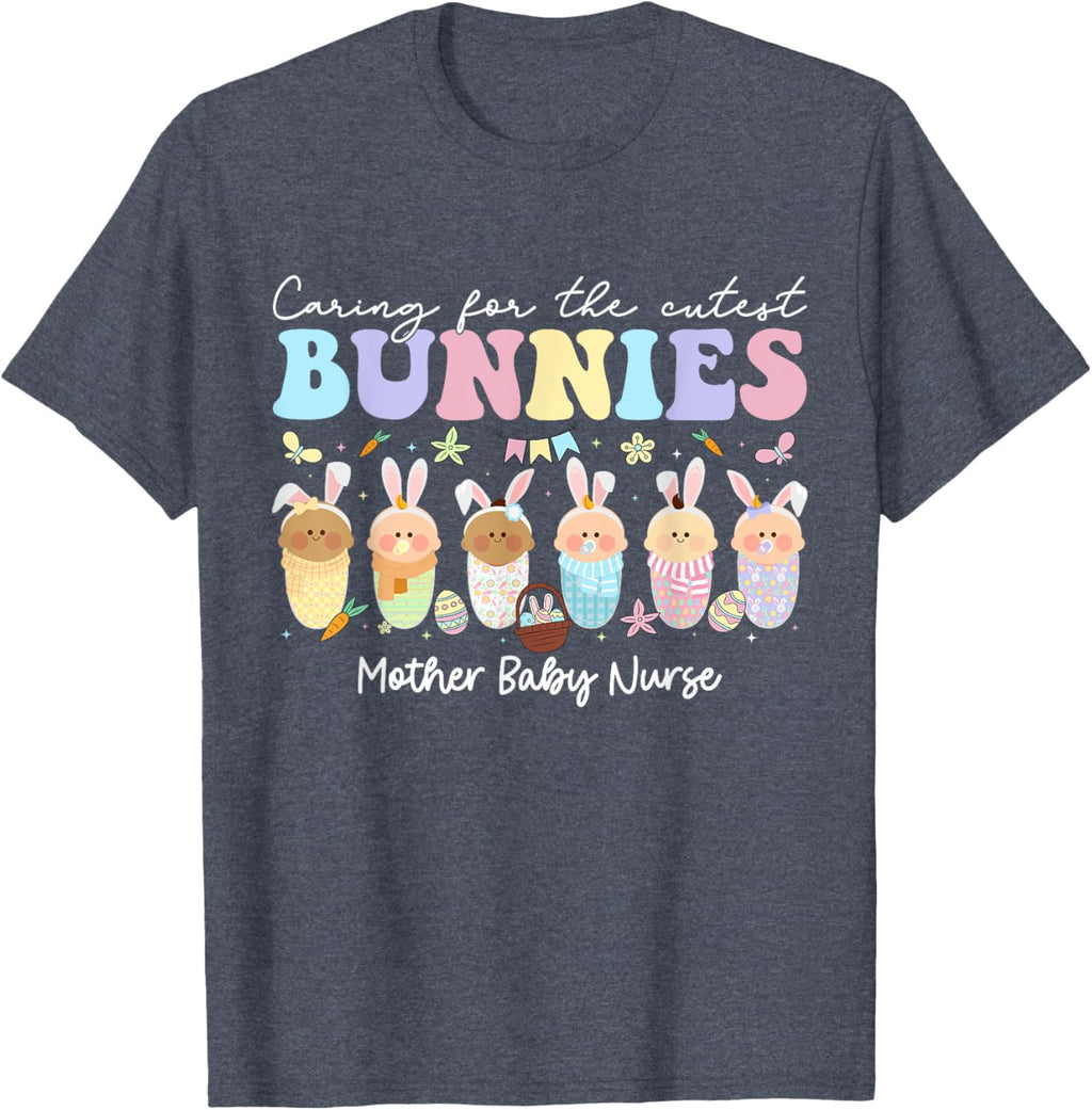 Mother Baby Nurse Easter Day Caring For The Cutest Bunnies T-Shirt, Small, Black