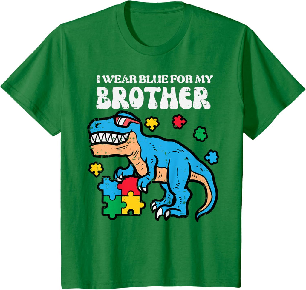 Kids Autism Awareness Blue For My Brother Trex Toddler Boys Kids