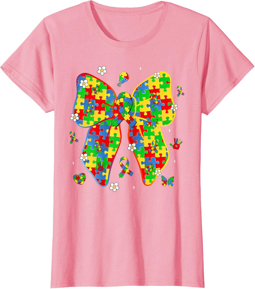 Autism Awareness Coquette Bow Puzzle Bow Women Kids Girl Boy