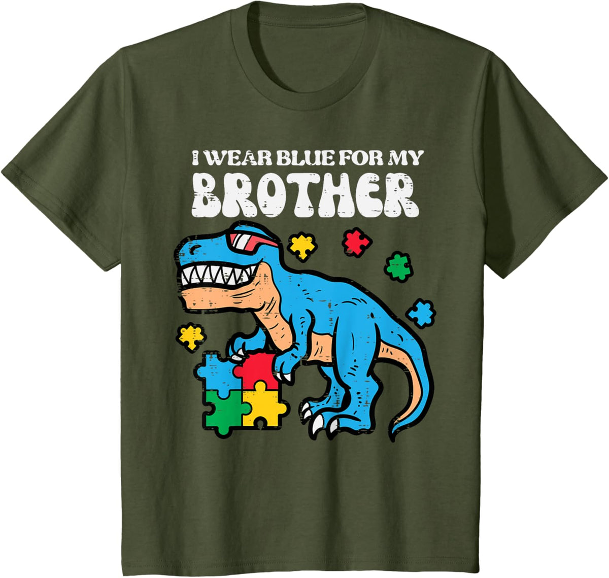 Kids Autism Awareness Blue For My Brother Trex Toddler Boys Kids