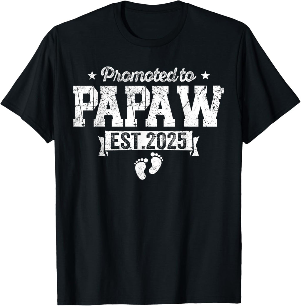 Retro Promoted To Papaw 2025 New Papaw First Father's Day T-Shirt, Small, Black