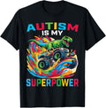 Autism Is My Superpower Dino T Rex Monster Truck Kids Boys