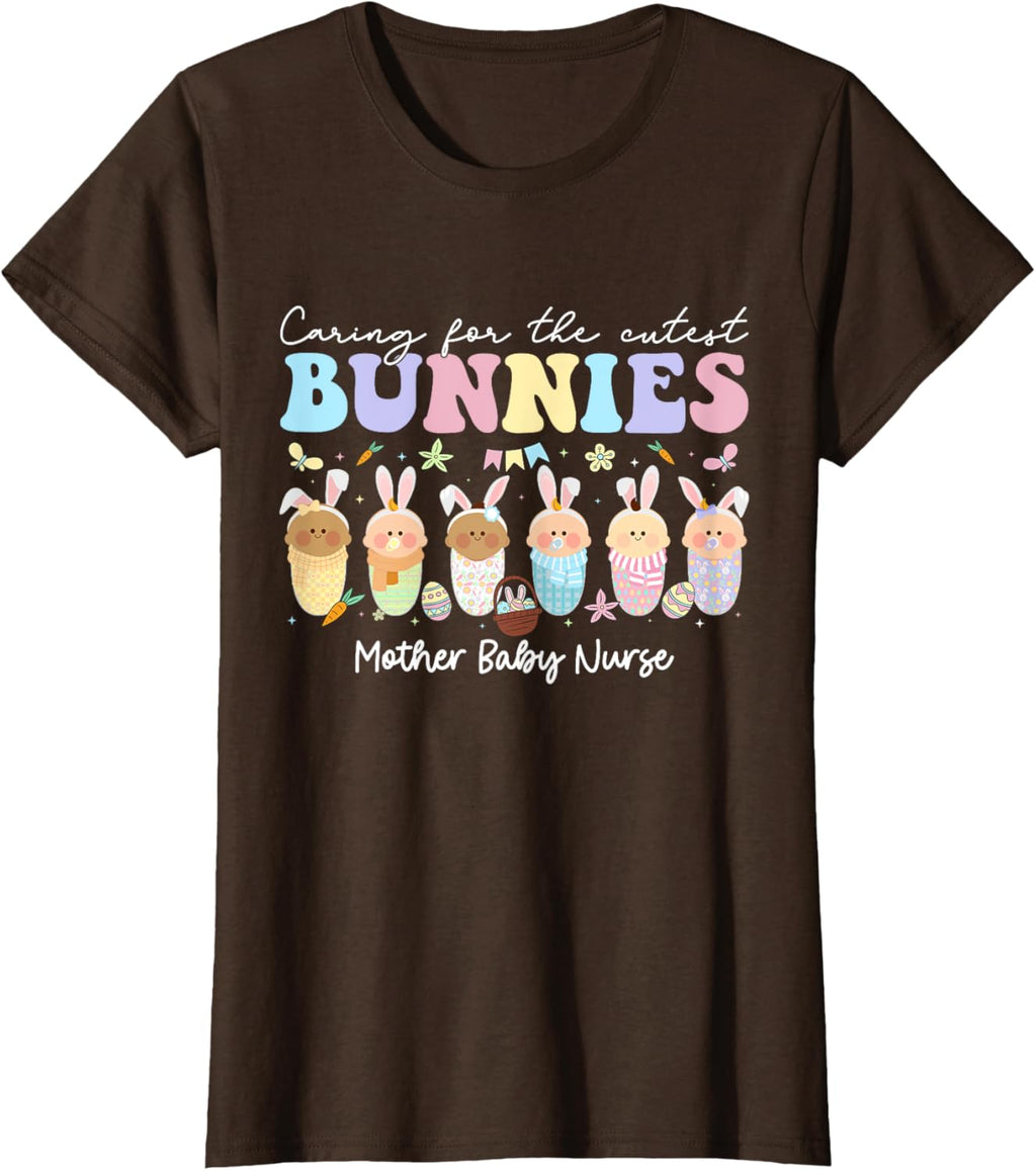 Mother Baby Nurse Easter Day Caring For The Cutest Bunnies T-Shirt, Small, Black